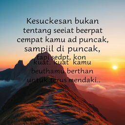 An inspiring and motivational quote displayed beautifully in an artistic typography layout, surrounded by a serene mountain landscape at sunrise