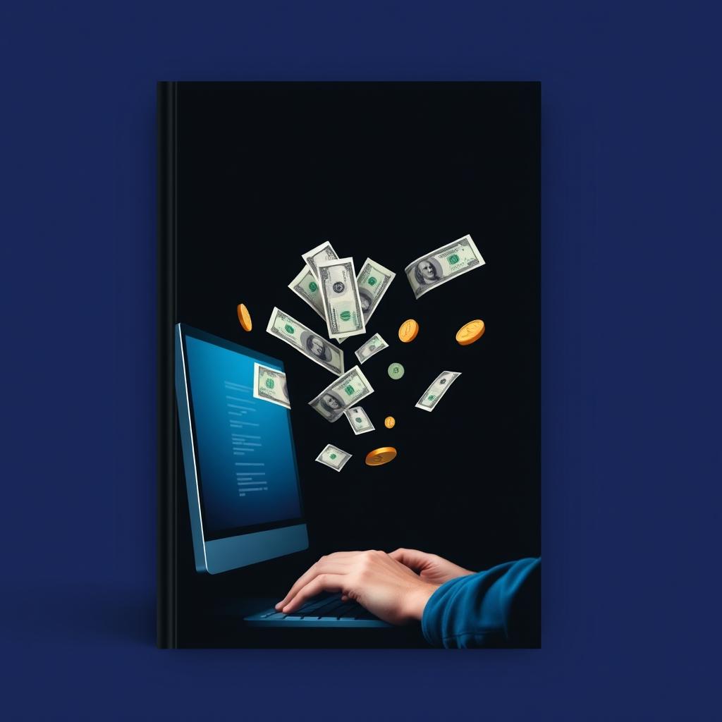 A minimalist and futuristic book cover design featuring a navy blue and black gradient background