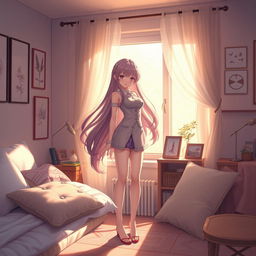 A beautifully rendered anime girl in a softly lit room with an intimate atmosphere