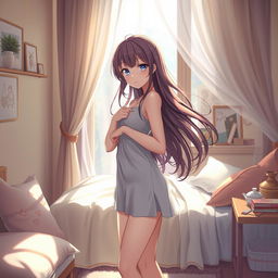 A beautifully rendered anime girl in a softly lit room with an intimate atmosphere