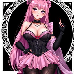 A realistic, sexy gothic anime girl with a flustered expression and a soft blush on her cheeks