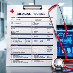 A detailed medical record display showcasing various medical information such as patient name, date of birth, history, medications, and allergies