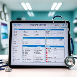 A detailed medical record display showcasing various medical information such as patient name, date of birth, history, medications, and allergies