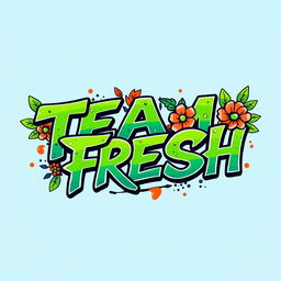 A vibrant tattoo design featuring the phrase 'TEAM FRESH' in an artistic font