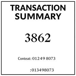 A financial document with a modern, clean layout featuring a bold header stating 'Transaction Summary'