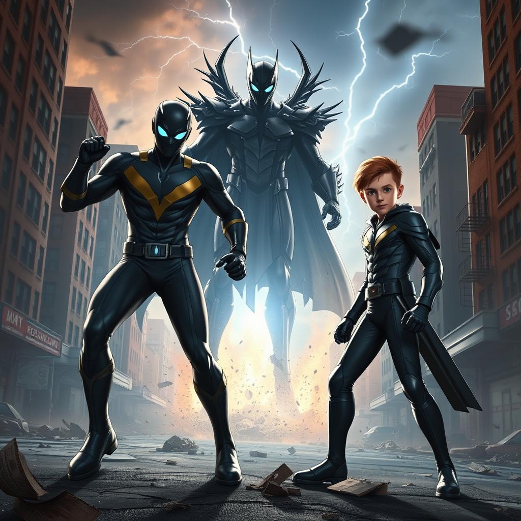 In a thrilling scene set in 2025, Sparksman, a young hero with a difficult past, is teaming up with his 13-year-old protégé Breezman