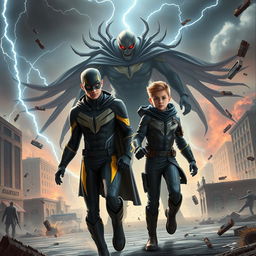 In a thrilling scene set in 2025, Sparksman, a young hero with a difficult past, is teaming up with his 13-year-old protégé Breezman