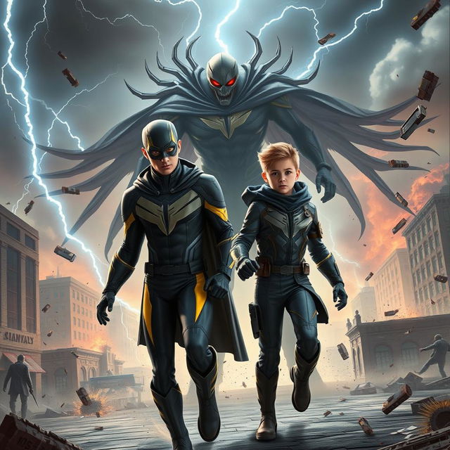 In a thrilling scene set in 2025, Sparksman, a young hero with a difficult past, is teaming up with his 13-year-old protégé Breezman
