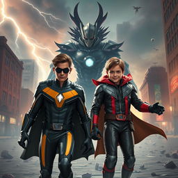 In a thrilling scene set in 2025, Sparksman, a young hero with a difficult past, is teaming up with his 13-year-old protégé Breezman