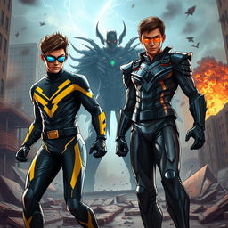 In a thrilling scene set in 2025, Sparksman, a young hero with a difficult past, is teaming up with his 13-year-old protégé Breezman