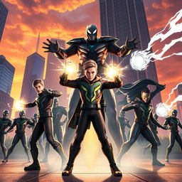 In an exhilarating scene set in 2025, Sparksman, a young hero with a challenging background, joins forces with his 13-year-old protégé Breezman to confront the nefarious Badman