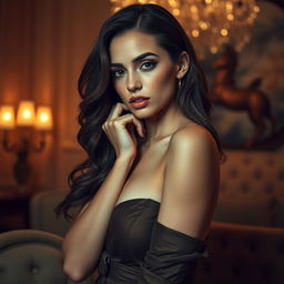 A sensuous and elegant portrait of a beautiful woman, showcasing her confidence and allure