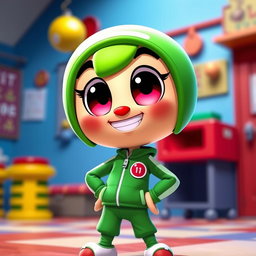 A cartoon character inspired by Gumball, donning the iconic green tracksuit from Squid Game, complete with the distinct number on the chest