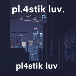 Cover art for a song titled 'pl4stik luv', featuring urban elements with a dark color palette that incorporates black and white, conveying a sense of nostalgia