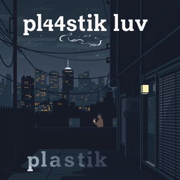 Cover art for a song titled 'pl4stik luv', featuring urban elements with a dark color palette that incorporates black and white, conveying a sense of nostalgia