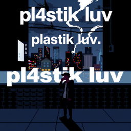 Cover art for a song titled 'pl4stik luv', featuring urban elements with a dark color palette that incorporates black and white, conveying a sense of nostalgia