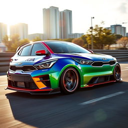 A stunning Pride Kia, featuring a widebody kit that emphasizes its aggressive stance
