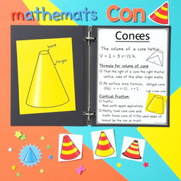 A scrapbook layout featuring mathematics cones, with colorful illustrations and engaging text