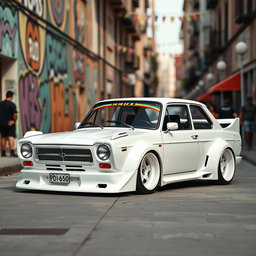 A modified 1380 Saipa from Iran in pristine white color, elegantly styled with a widebody kit that gives it an aggressive stance