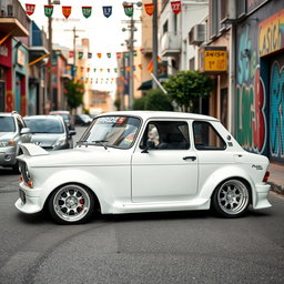 A modified 1380 Saipa from Iran in pristine white color, elegantly styled with a widebody kit that gives it an aggressive stance