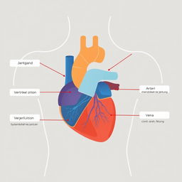 Sebuah ilustrasi edukatif tentang modul sistem sirkulasi manusia, menampilkan diagram yang jelas dan rinci dari jantung, arteri, vena, dan kapiler