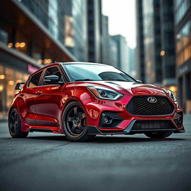 A sleek MVM 110 Cherry car, beautifully styled with a widebody kit that emphasizes its aggressive stance