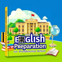A vibrant book cover for a preparatory English language textbook specifically designed for a presidential school