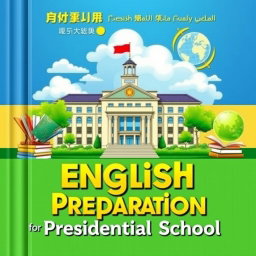 A vibrant book cover for a preparatory English language textbook specifically designed for a presidential school