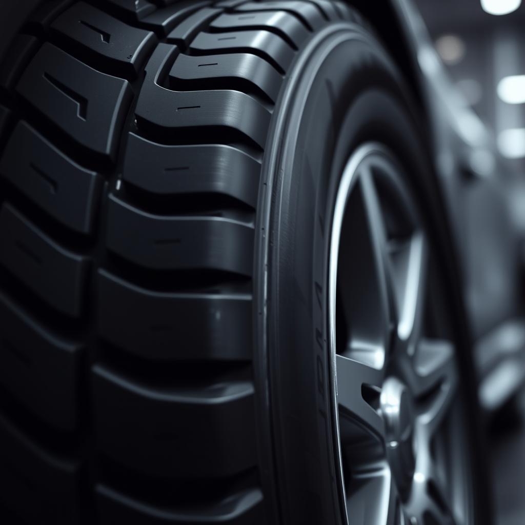 A close-up view of a tire featuring the Mercedes-Benz logo prominently displayed on the sidewall