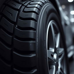 A close-up view of a tire featuring the Mercedes-Benz logo prominently displayed on the sidewall