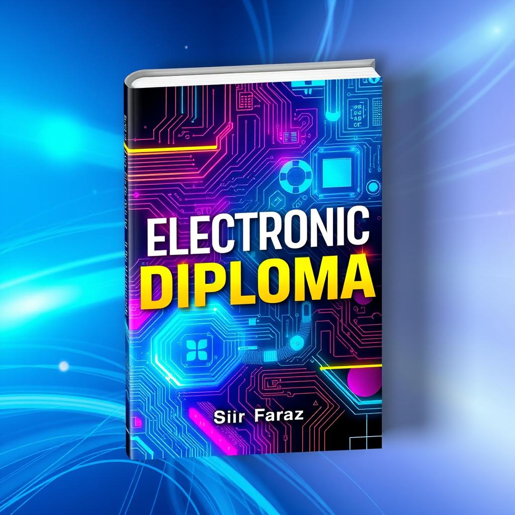 A visually striking book cover for the title "Electronic Diploma" by Sir Faraz, featuring a modern and futuristic design