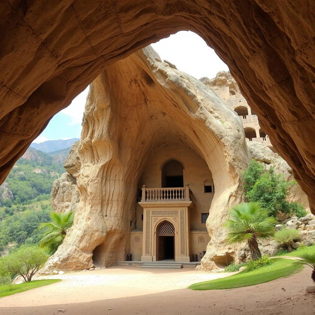 A picturesque cave with a width of 13 meters, featuring a beautifully curved shape