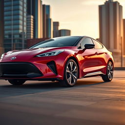 A sleek, modern car measuring 250cm in length, featuring a glossy red finish and aerodynamic design