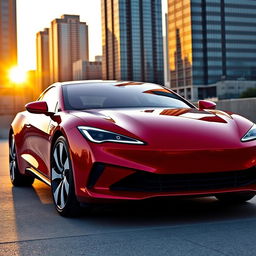 A sleek, modern car measuring 250cm in length, featuring a glossy red finish and aerodynamic design