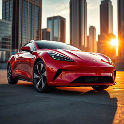 A sleek, modern car measuring 250cm in length, featuring a glossy red finish and aerodynamic design
