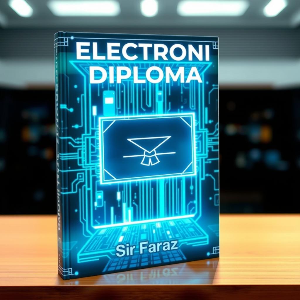 A futuristic book cover for the title "Electronic Diploma" by Sir Faraz, 2025