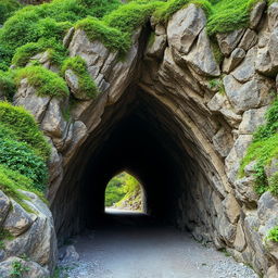 A beautifully designed tunnel, carved into a rocky hillside, with a depth of 20 meters and a width of 13 meters