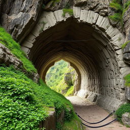 A beautifully designed tunnel, carved into a rocky hillside, with a depth of 20 meters and a width of 13 meters
