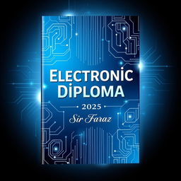 A modern and sleek book cover design for the title "Electronic Diploma" by Sir Faraz, set in the year 2025