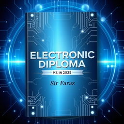A modern and sleek book cover design for the title "Electronic Diploma" by Sir Faraz, set in the year 2025