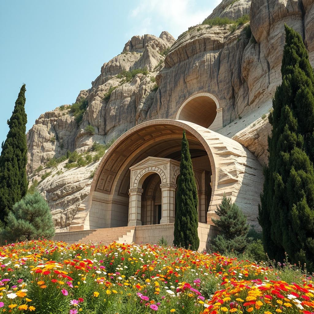 A majestic Iranian Islamic hero's mausoleum set in the foothills of a mountain