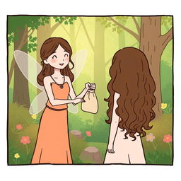 A simple and minimalist comic-style illustration set in a lush green forest