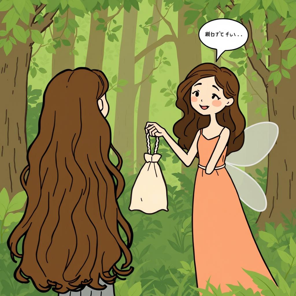 A simple and minimalist comic-style illustration set in a lush green forest