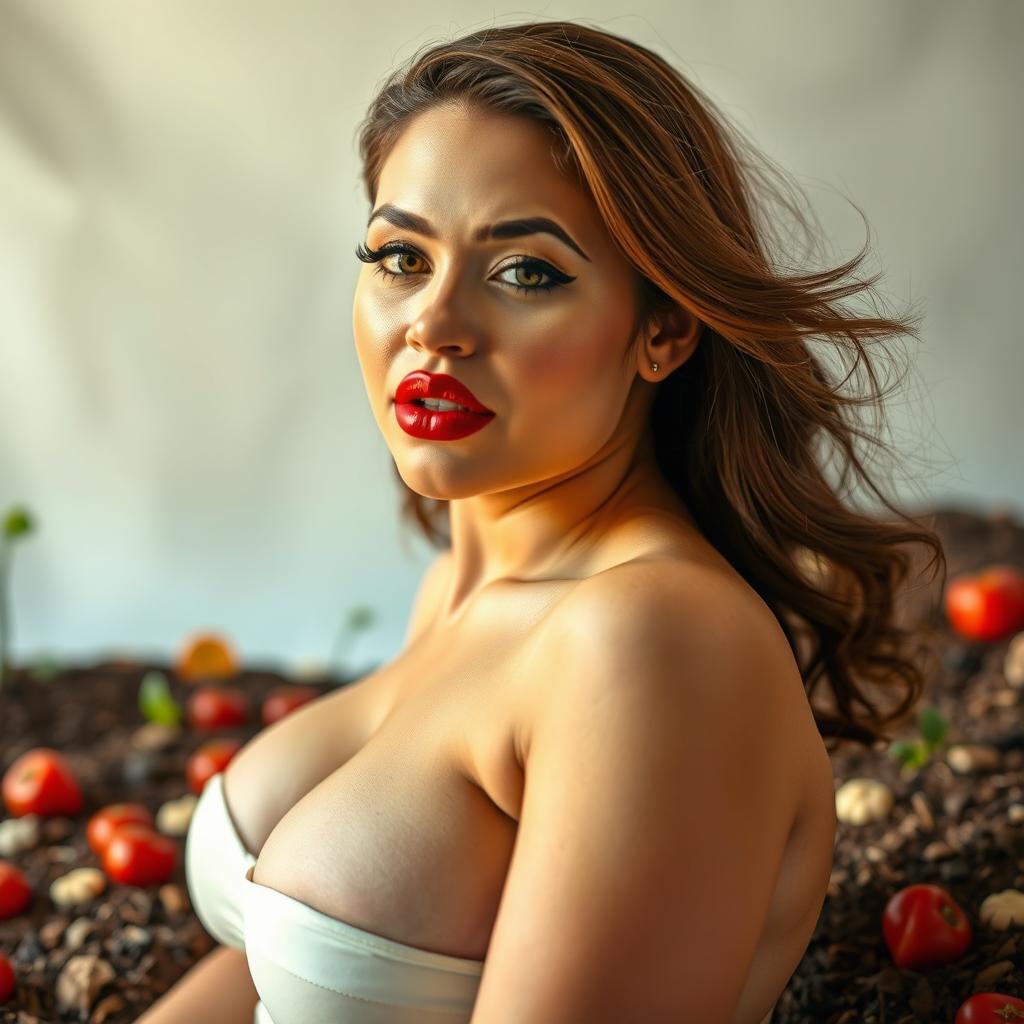 A visually striking full-body portrait of an attractive woman with an emphasis on her features
