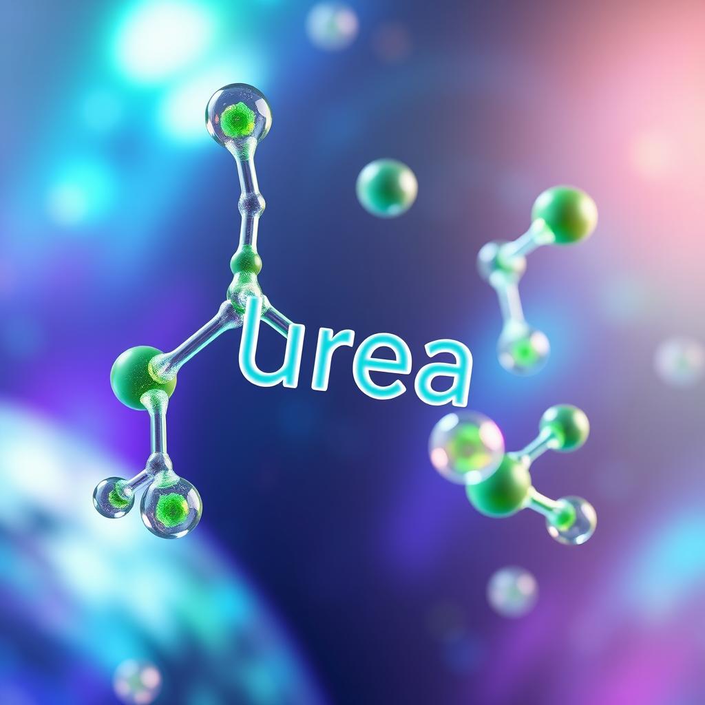A visually stunning and scientific depiction of urea, showcasing its molecular structure in a 3D format