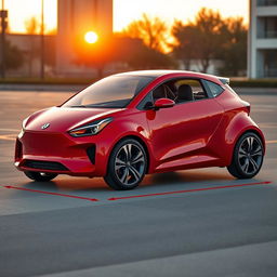 A compact two-seater car designed with dimensions of 170cm in length, 120cm in height, 132cm in width, and a ground clearance of 17cm