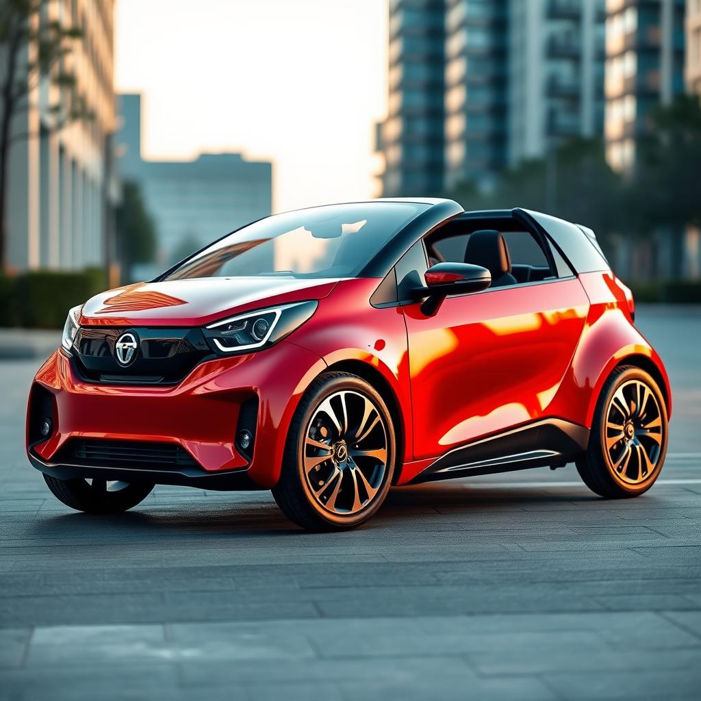 A compact two-seater car designed with dimensions of 170cm in length, 120cm in height, 132cm in width, and a ground clearance of 17cm