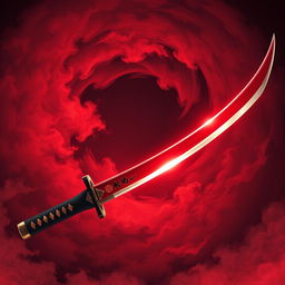 A stunning depiction of a Japanese sword, intricately designed with a sanguine vortex theme