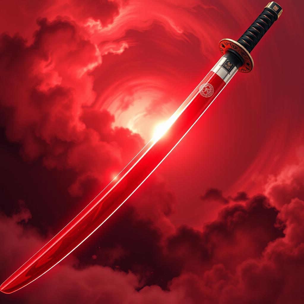 A stunning depiction of a Japanese sword, intricately designed with a sanguine vortex theme