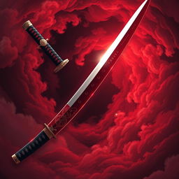 A stunning depiction of a Japanese sword, intricately designed with a sanguine vortex theme